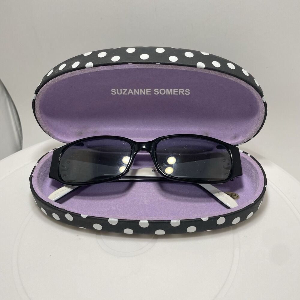 Suzanne Somers Black & White Rhinestone Sunglasses with Polka Dot Case